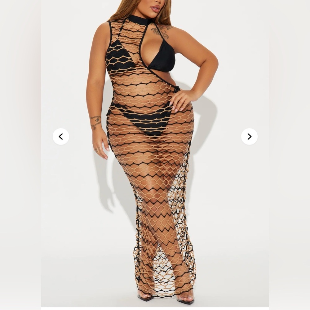 Black and Tan Mesh Maxi Dress w/ Black Bikini